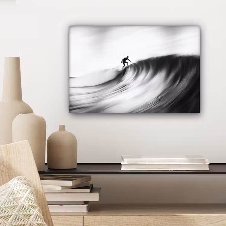 Canvas schilderij - Surfer - Golf - Vervaagd - Zwart — 5