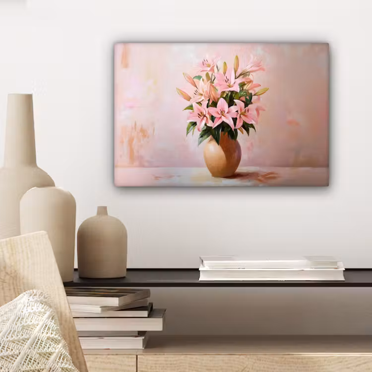 Canvas schilderij - Vaas - Bloemen - Roze — 5