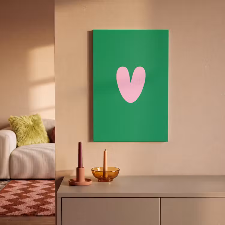 Canvas schilderij - Groen - Hart - Minimalistisch - Valentijn — 1