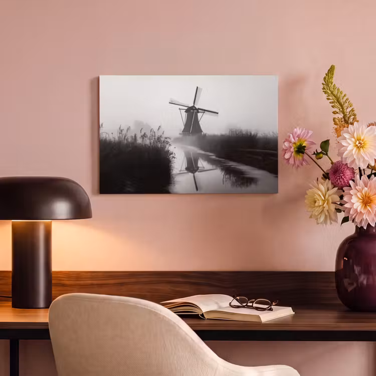 Canvas schilderij - Molen - Weerspiegeling - Landschap - Water — 4