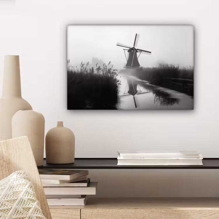 Canvas schilderij - Molen - Weerspiegeling - Landschap - Water — 5