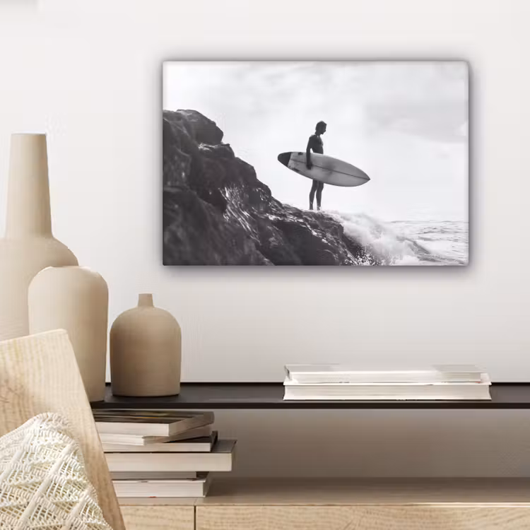 Canvas schilderij - Surfer - Rots - Oceaan - Golven — 5