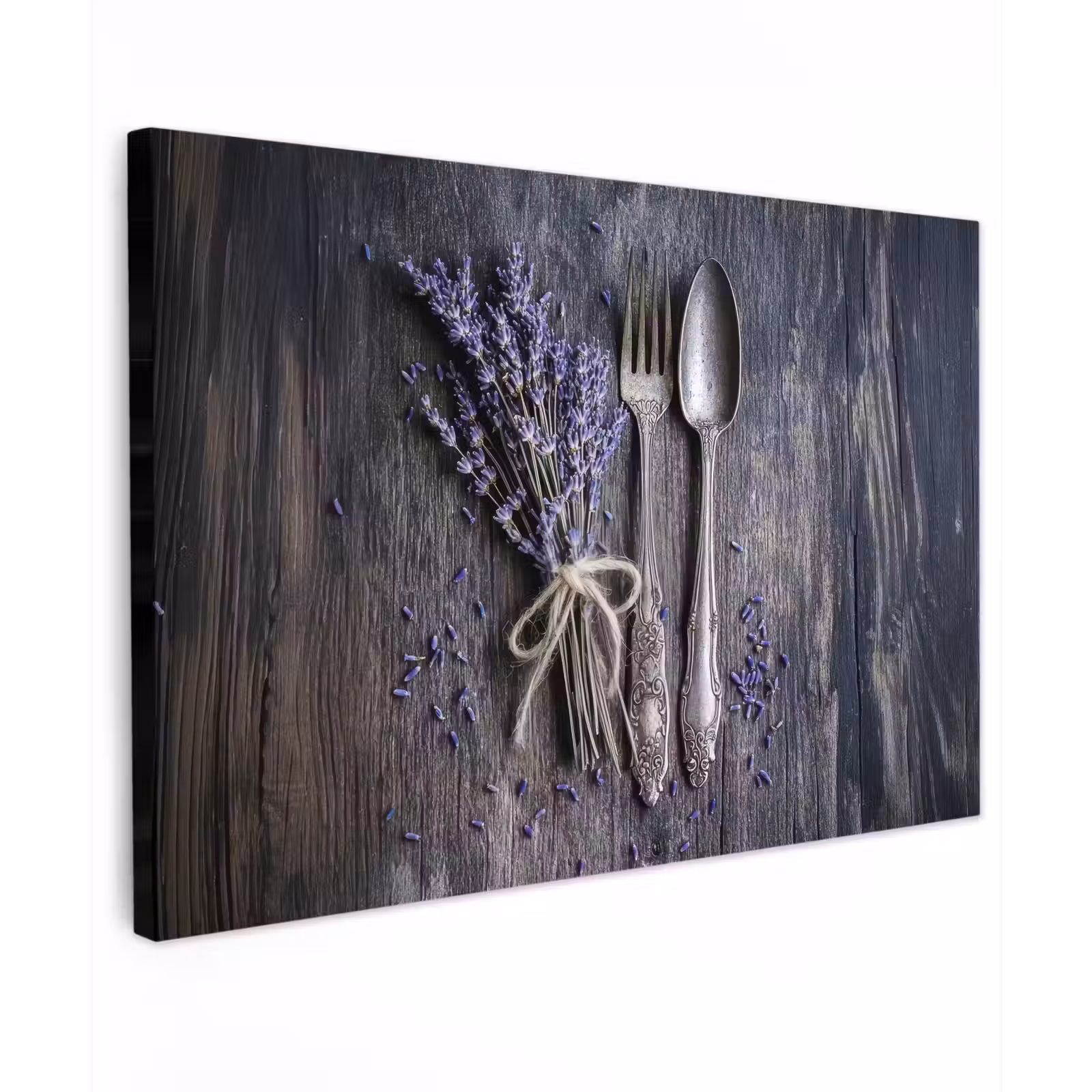 Canvas schilderij - Lavendel - Lepel - Vork — 1