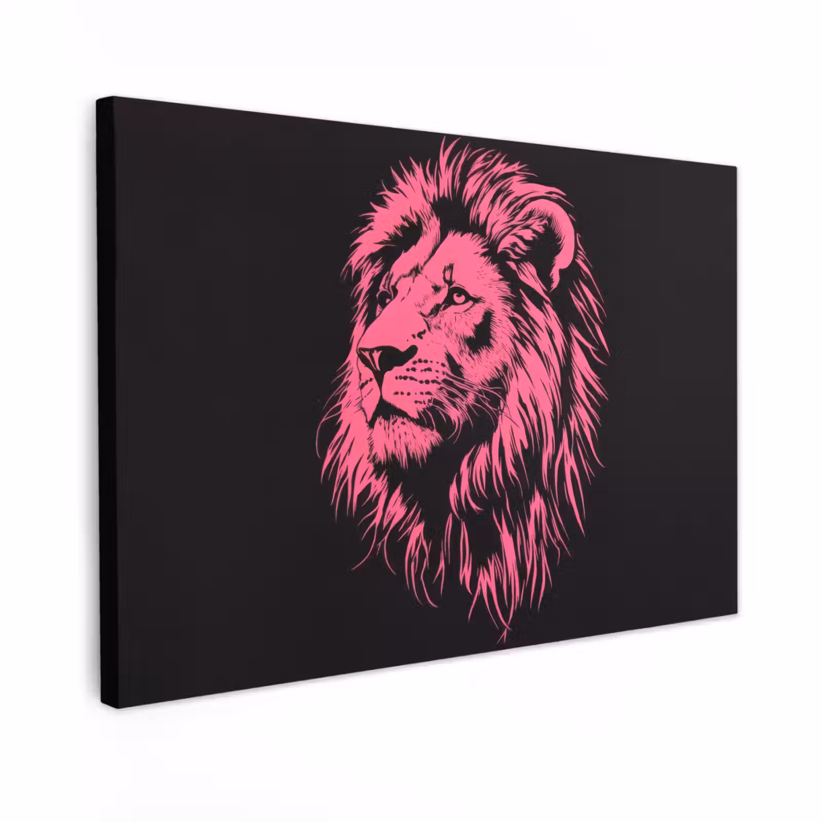 Canvas schilderij - Leeuw - Zwart - Roze - Neon — 1