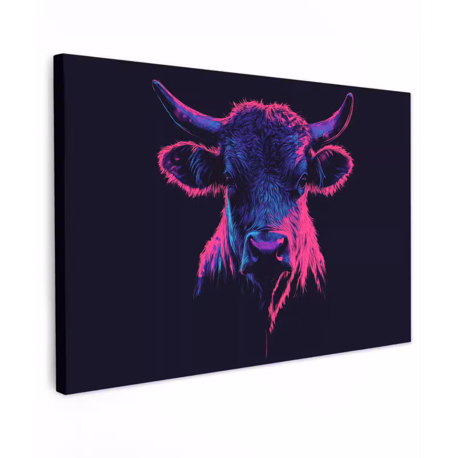 Canvas schilderij - Stier - Neon - Zwart - Kleur — 1