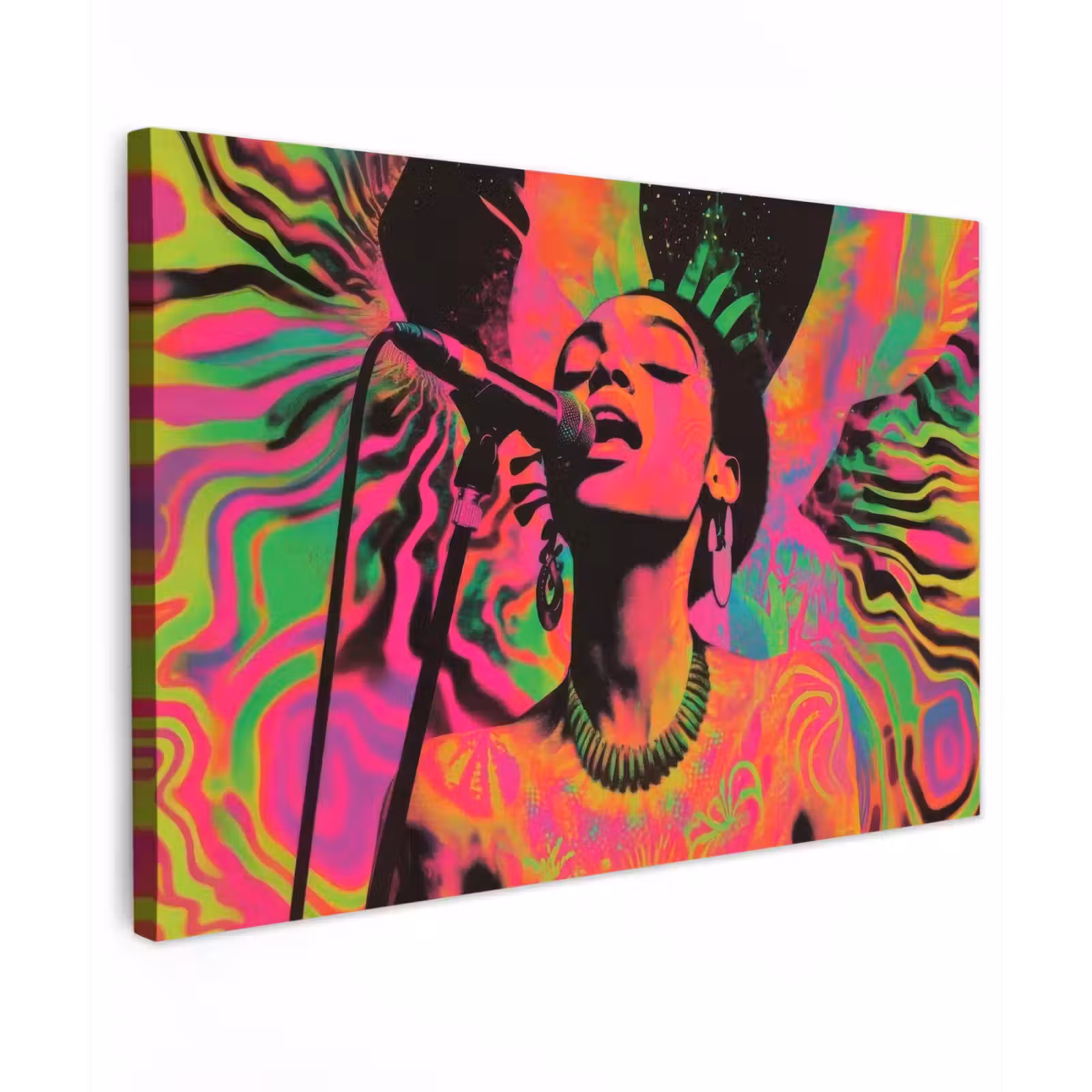 Canvas schilderij - Vrouw - Microfoon - Neon — 1