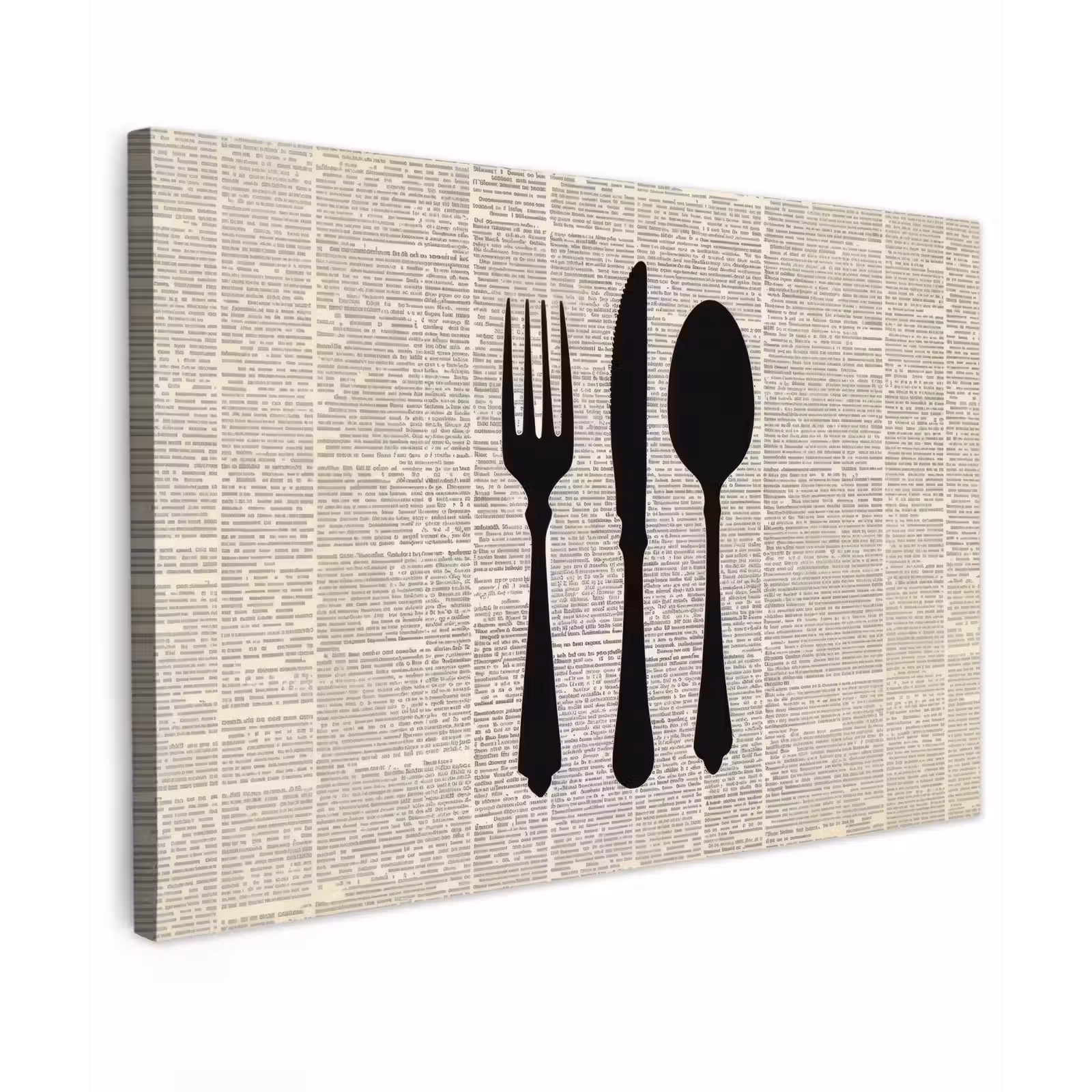 Canvas schilderij - Zwart - Krant - Bestek — 1
