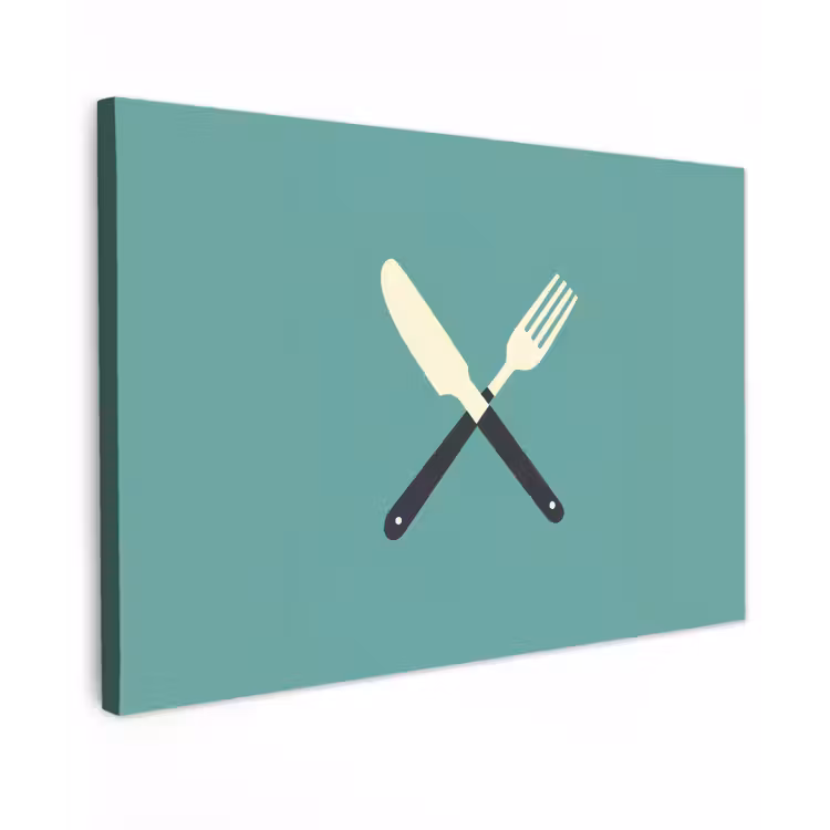 Canvas schilderij - Illustratie - Blauw - Bestek — 1