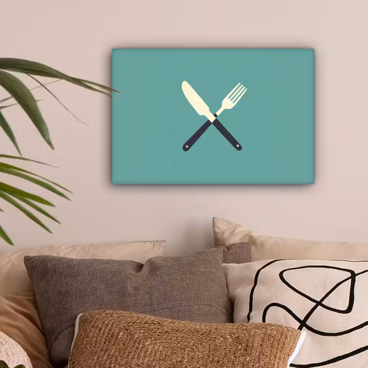 Canvas schilderij - Illustratie - Blauw - Bestek — 2