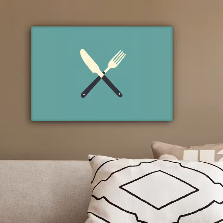 Canvas schilderij - Illustratie - Blauw - Bestek — 3