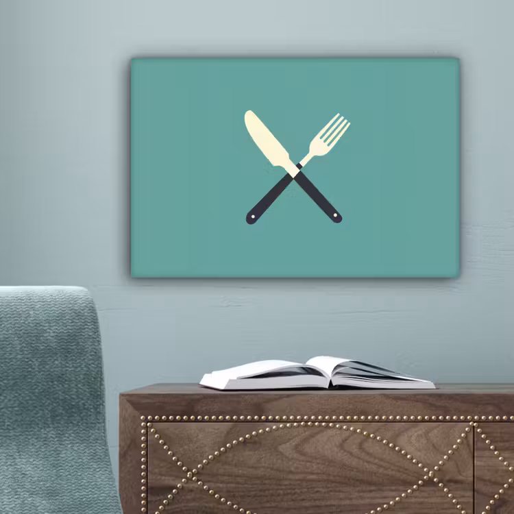 Canvas schilderij - Illustratie - Blauw - Bestek — 4