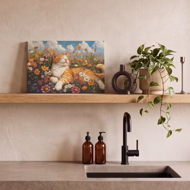 Canvas schilderij - Kat - Bloemen - Ontspannen — 3