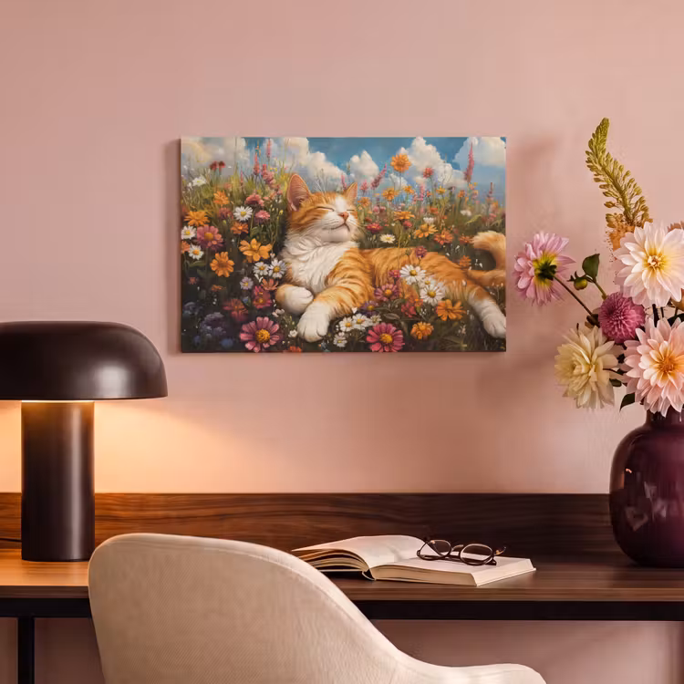 Canvas schilderij - Kat - Bloemen - Ontspannen — 4