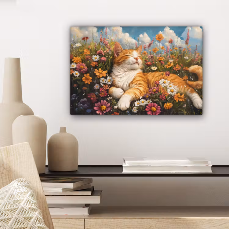 Canvas schilderij - Kat - Bloemen - Ontspannen — 5