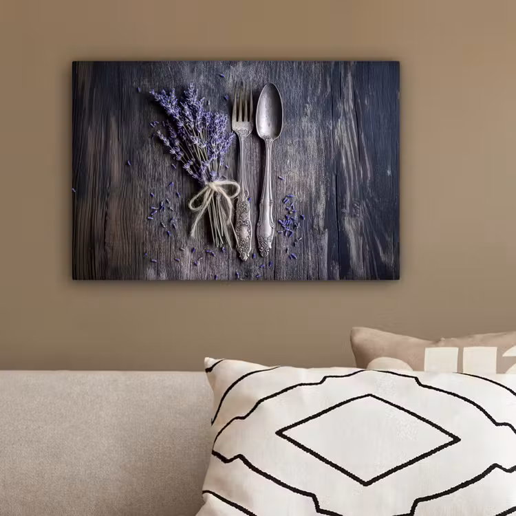 Canvas schilderij - Lavendel - Lepel - Vork — 3