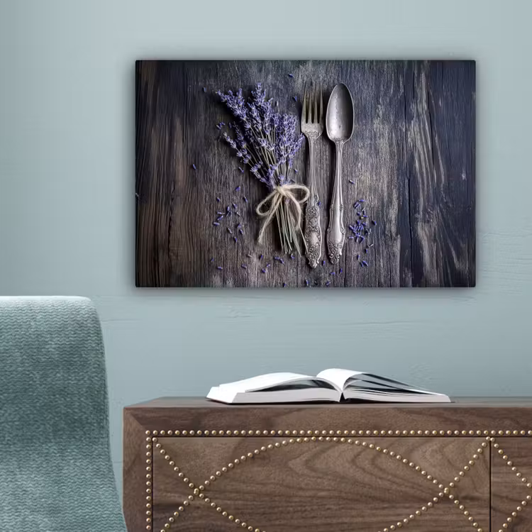 Canvas schilderij - Lavendel - Lepel - Vork — 4
