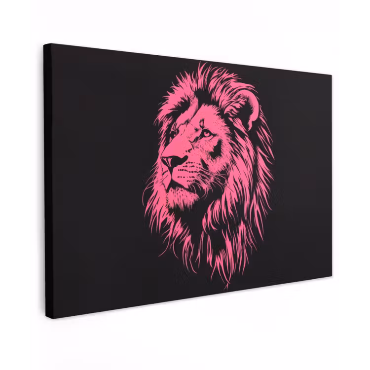 Canvas schilderij - Leeuw - Zwart - Roze - Neon — 1
