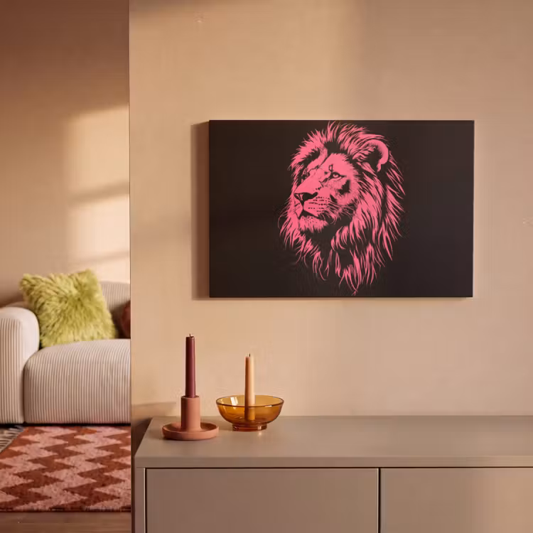 Canvas schilderij - Leeuw - Zwart - Roze - Neon — 2