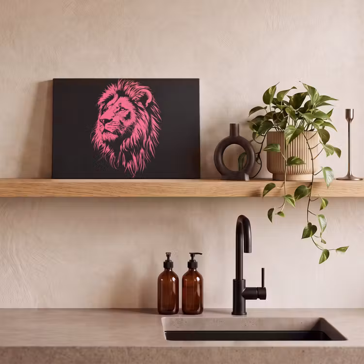 Canvas schilderij - Leeuw - Zwart - Roze - Neon — 3