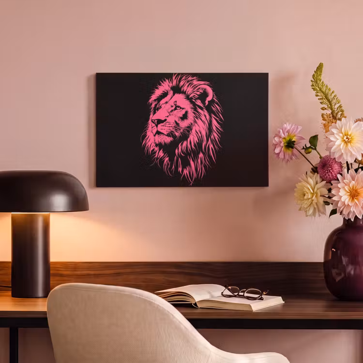 Canvas schilderij - Leeuw - Zwart - Roze - Neon — 4