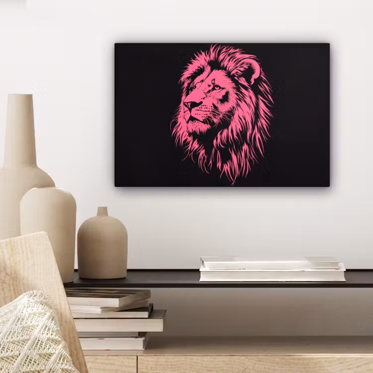 Canvas schilderij - Leeuw - Zwart - Roze - Neon — 5