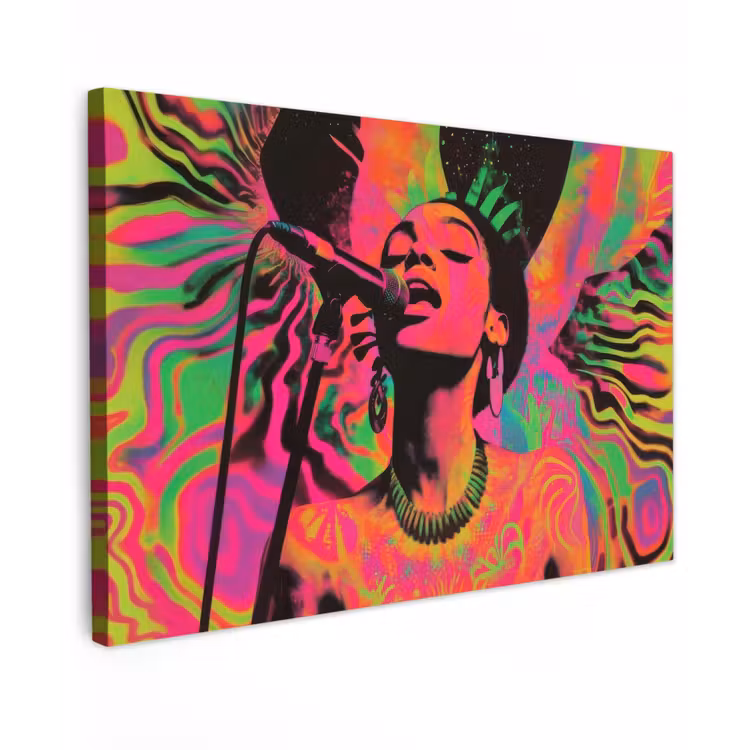Canvas schilderij - Neon - Vrouw - Microfoon — 1