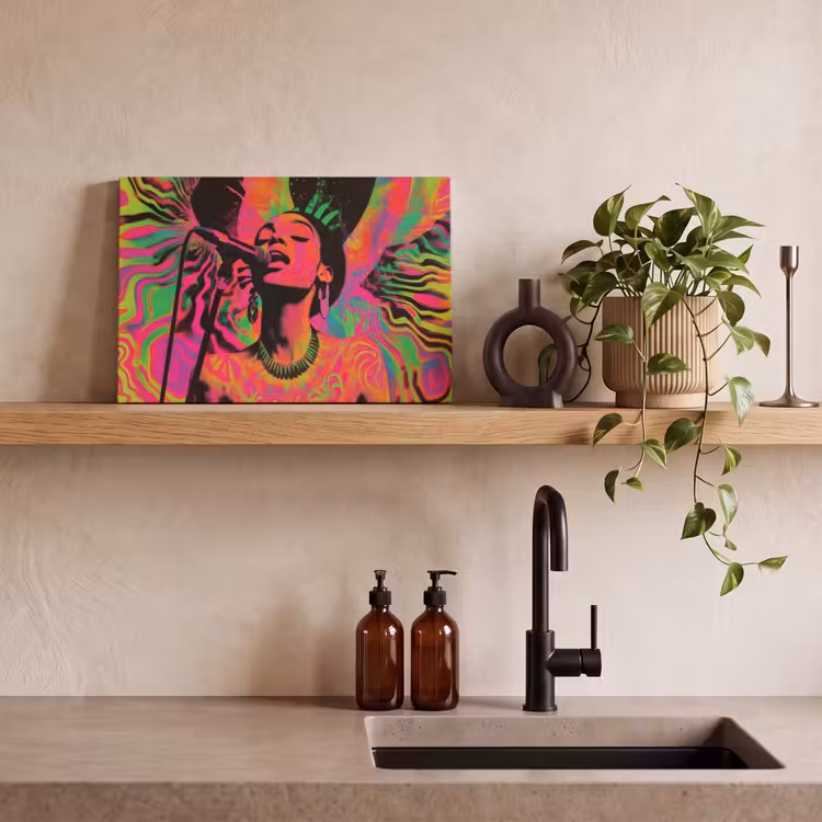 Canvas schilderij - Neon - Vrouw - Microfoon — 3