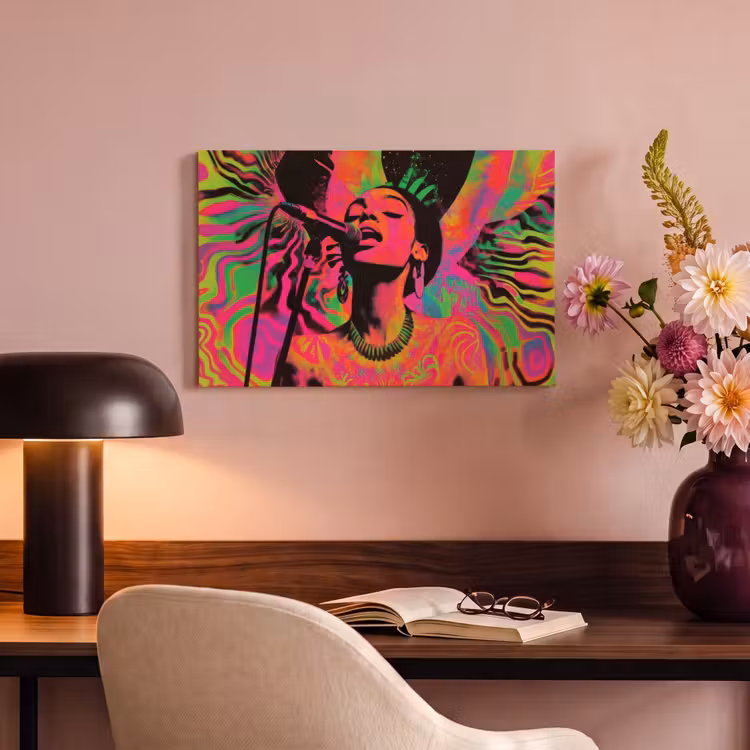 Canvas schilderij - Neon - Vrouw - Microfoon — 4