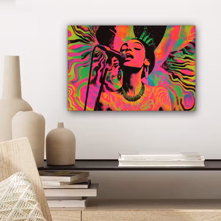 Canvas schilderij - Neon - Vrouw - Microfoon — 5