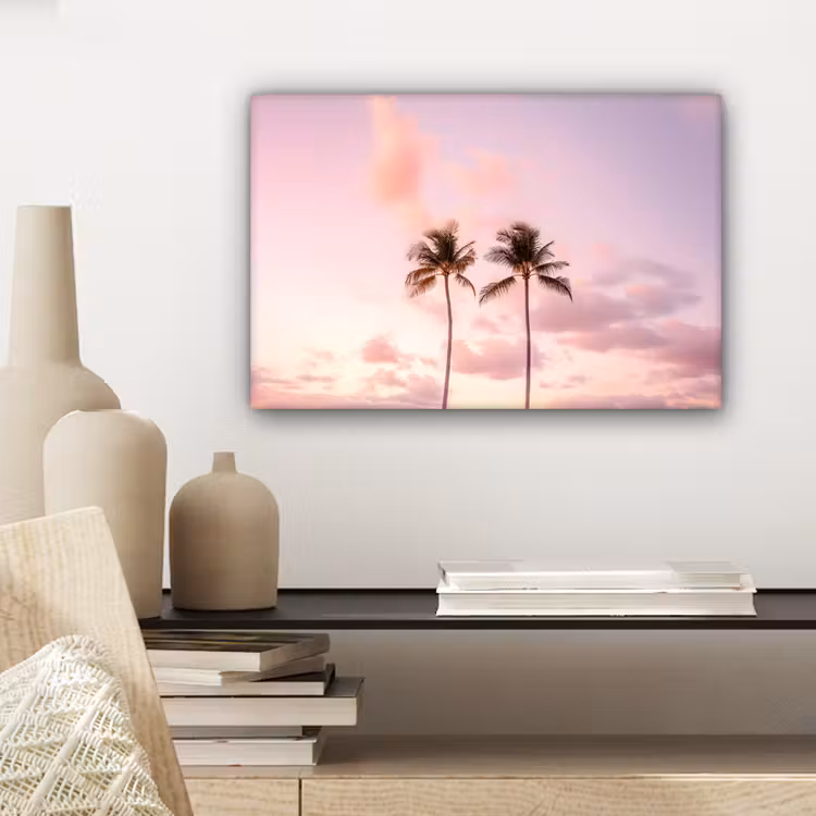 Canvas schilderij - Palmbomen - Paars - Wolken - Lucht — 5