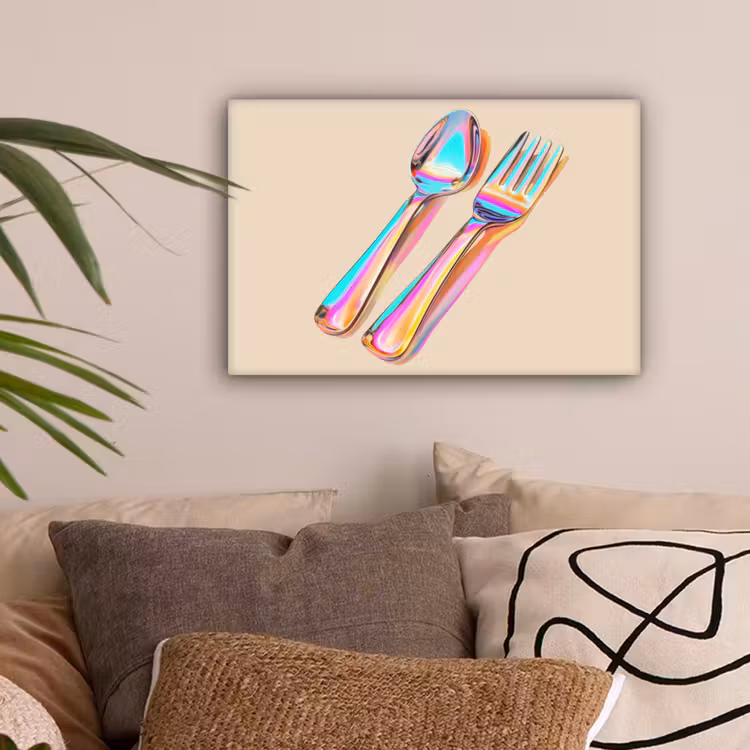 Canvas schilderij - Regenboog - Lepel - Vork — 2