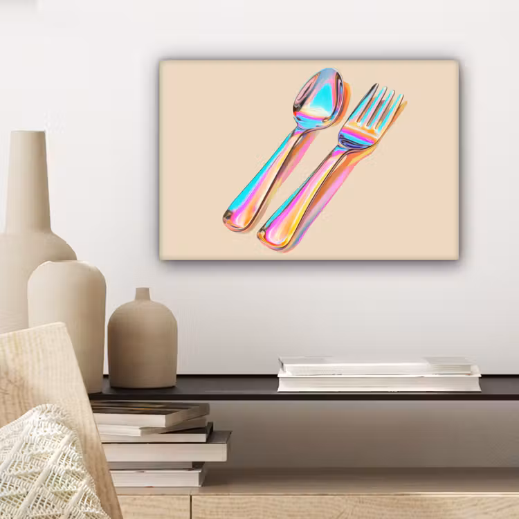 Canvas schilderij - Regenboog - Lepel - Vork — 5
