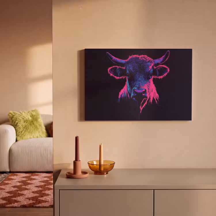 Canvas schilderij - Stier - Neon - Zwart - Kleur — 2