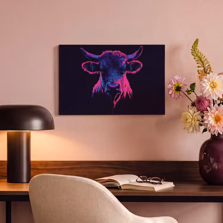 Canvas schilderij - Stier - Neon - Zwart - Kleur — 4