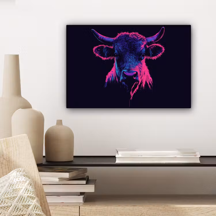 Canvas schilderij - Stier - Neon - Zwart - Kleur — 5