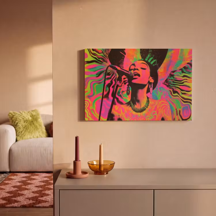 Canvas schilderij - Vrouw - Microfoon - Neon — 2
