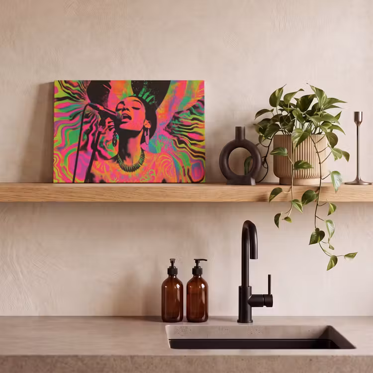 Canvas schilderij - Vrouw - Microfoon - Neon — 3