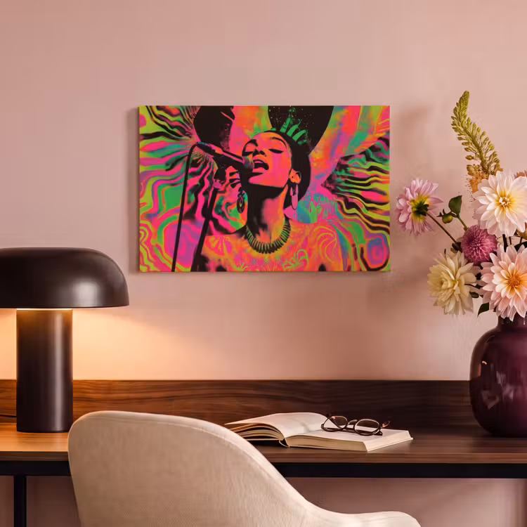 Canvas schilderij - Vrouw - Microfoon - Neon — 4