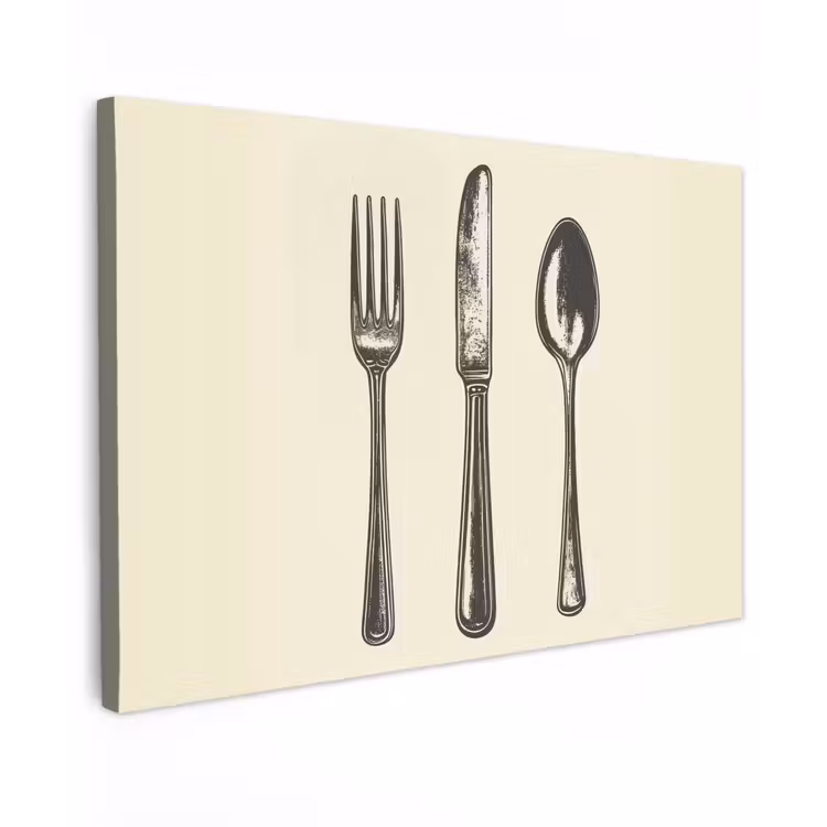 Canvas schilderij - Zwart - Illustratie - Bestek — 1