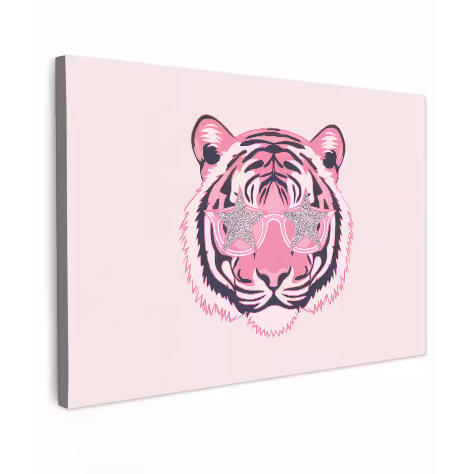 Canvas schilderij - Tijger - Glitterzonnebril - Roze — 1