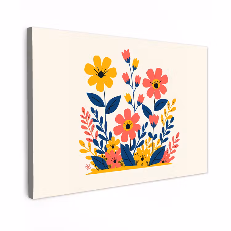 Canvas schilderij - Illustratie - Bloemen - Bladeren - Roze — 1