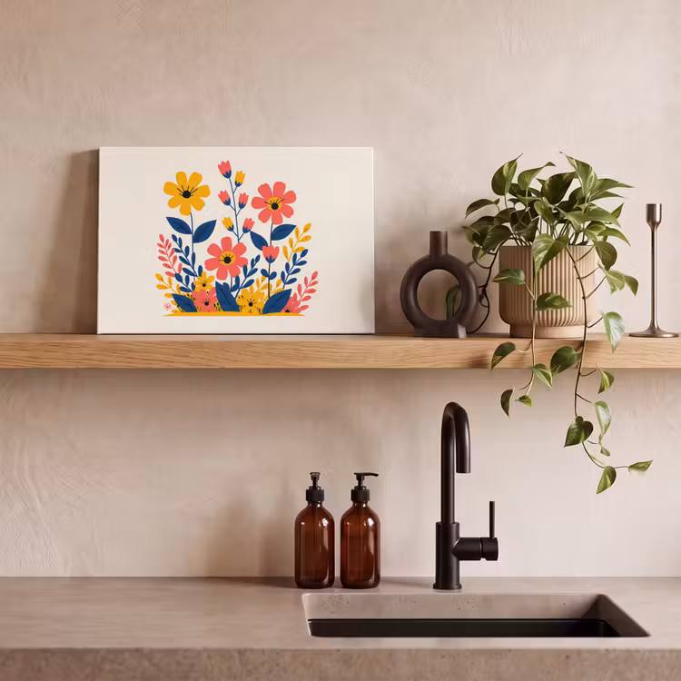 Canvas schilderij - Illustratie - Bloemen - Bladeren - Roze — 3