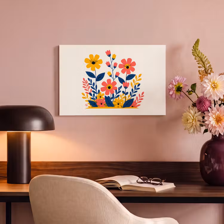 Canvas schilderij - Illustratie - Bloemen - Bladeren - Roze — 4