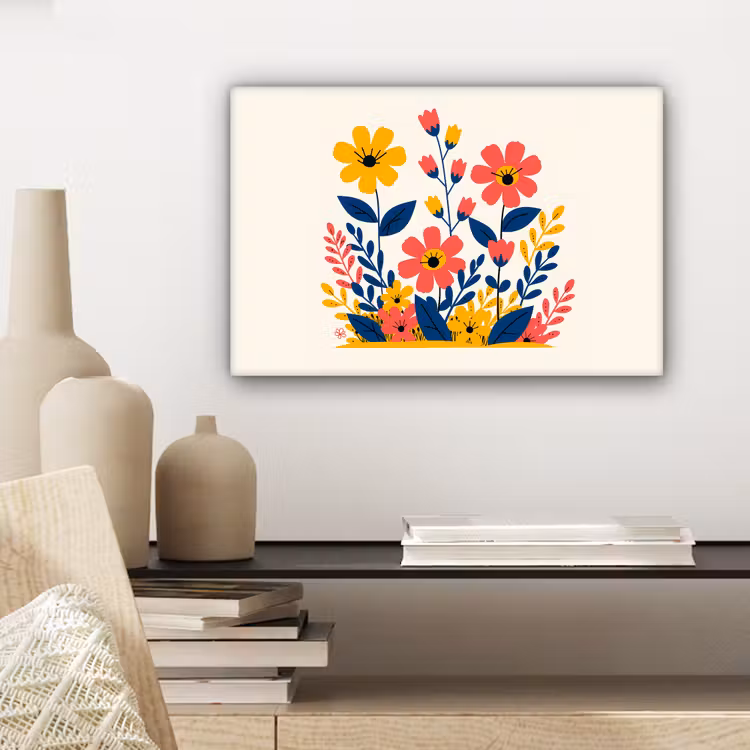 Canvas schilderij - Illustratie - Bloemen - Bladeren - Roze — 5
