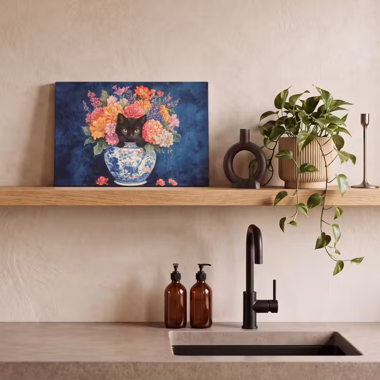 Canvas schilderij - Kat - Felgekleurde bloemen - Vaas — 3