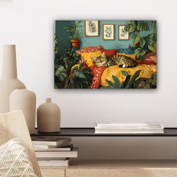 Canvas schilderij - Kat - Planten - Groen — 5