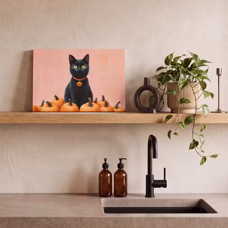 Canvas schilderij - Kat - Pompoen - Roze — 3