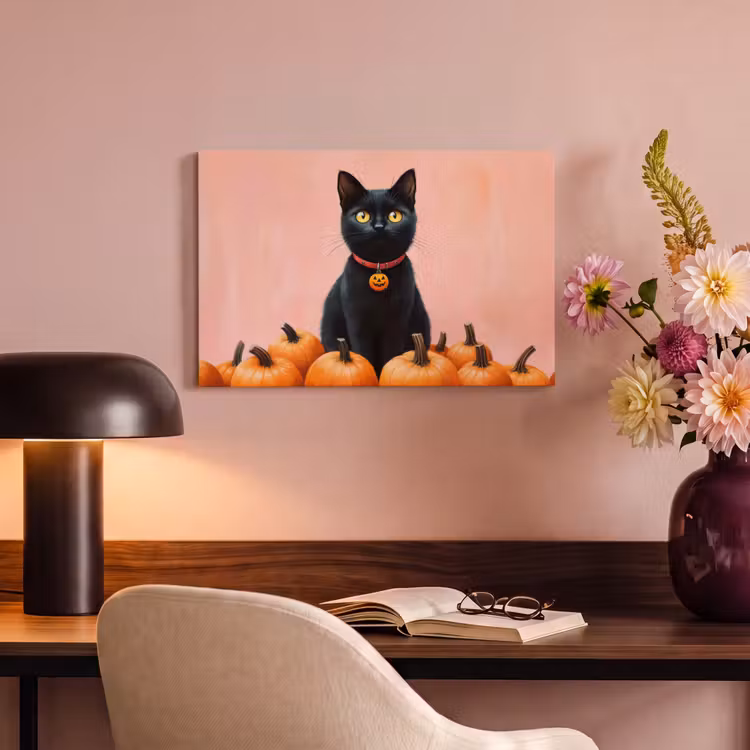 Canvas schilderij - Kat - Pompoen - Roze — 4