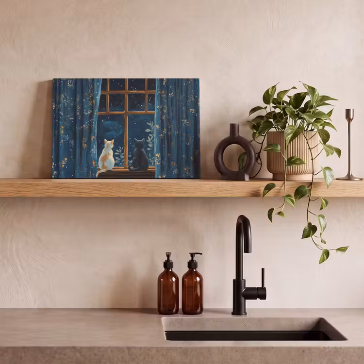 Canvas schilderij - Kat - Sterrenhemel - Blauw — 3