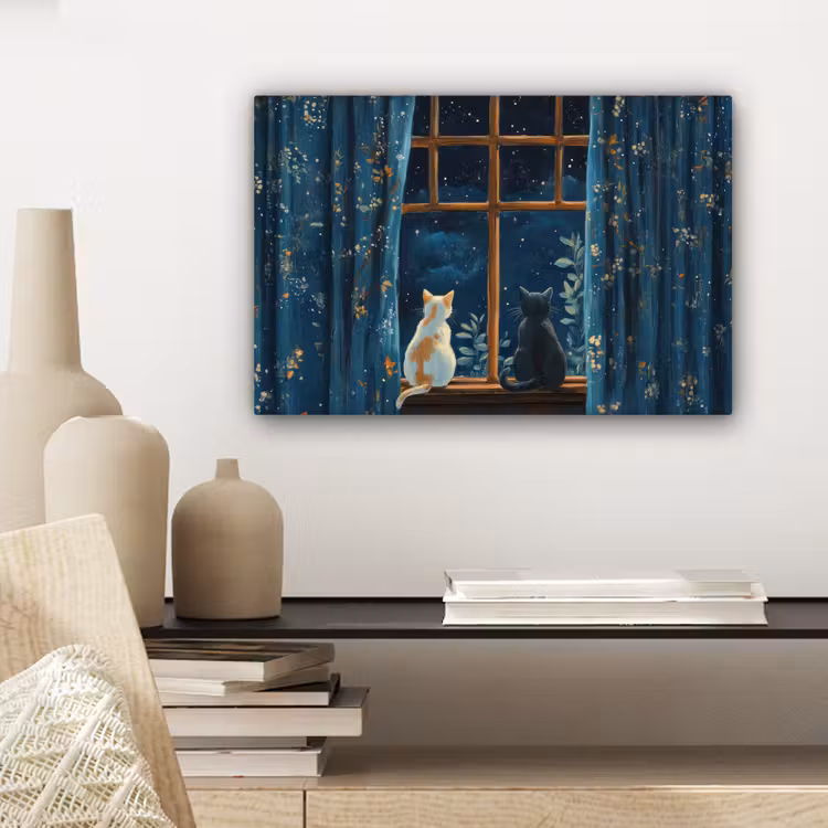 Canvas schilderij - Kat - Sterrenhemel - Blauw — 5